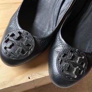 Tory Burch Black Leather Wedges